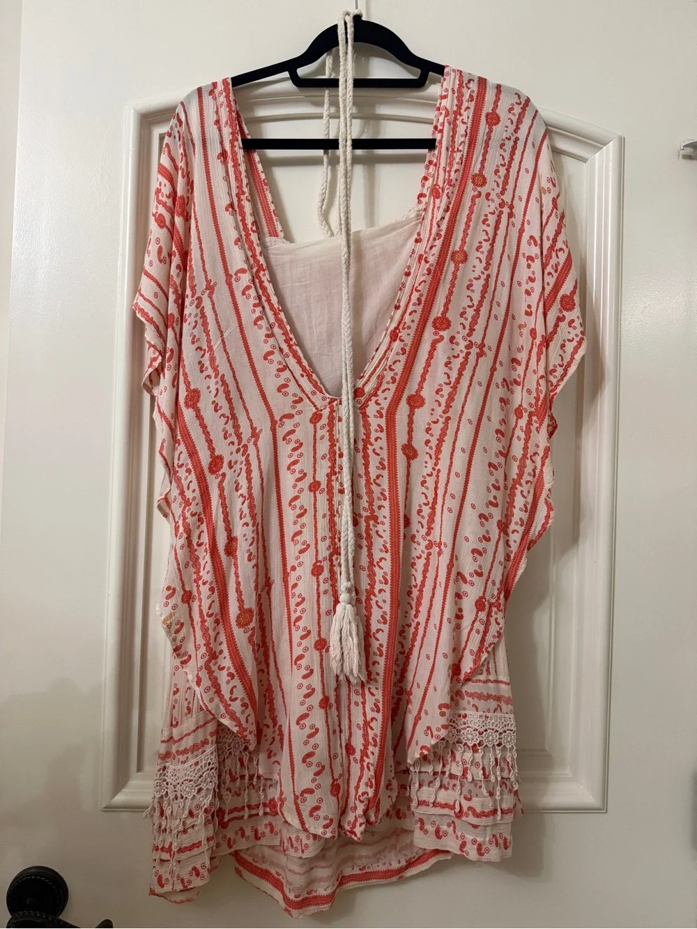 Free People Coral and Cream Backless Boho Mini Dress - Picture 5 of 5